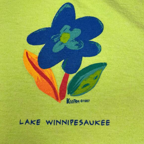VINTAGE Lake Winnipesaukee Flower Green Blue T Shirt One Size Retro 90s - Picture 3 of 9